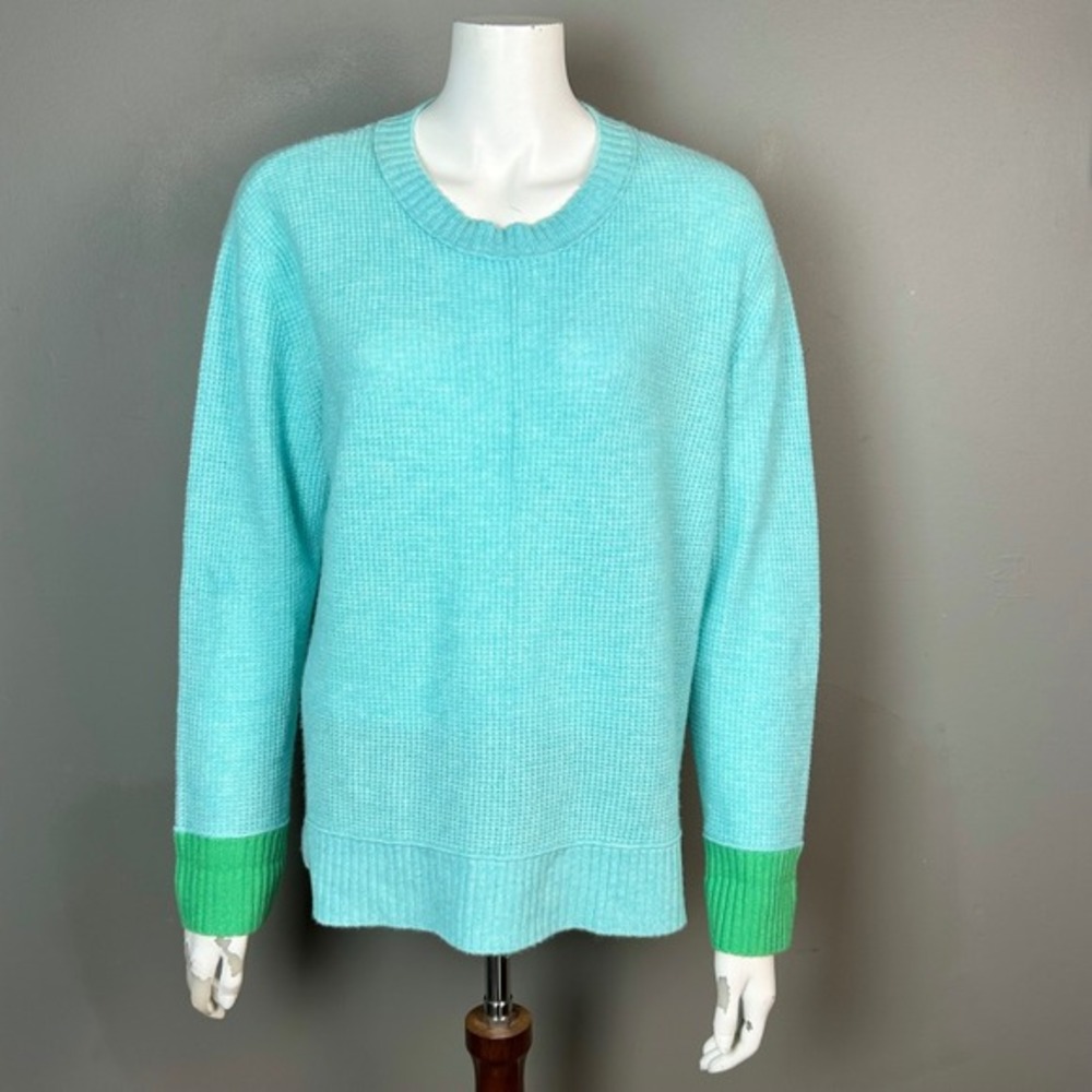 Kinross Cashmere Sweater Womens XL Waffle Knit‎ Turquoise Blue Colorful Spring